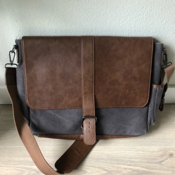 Water Resistant Canvas Messenger Bag for Men, 14 inch Laptop  Unisex Laptop Sling Bag